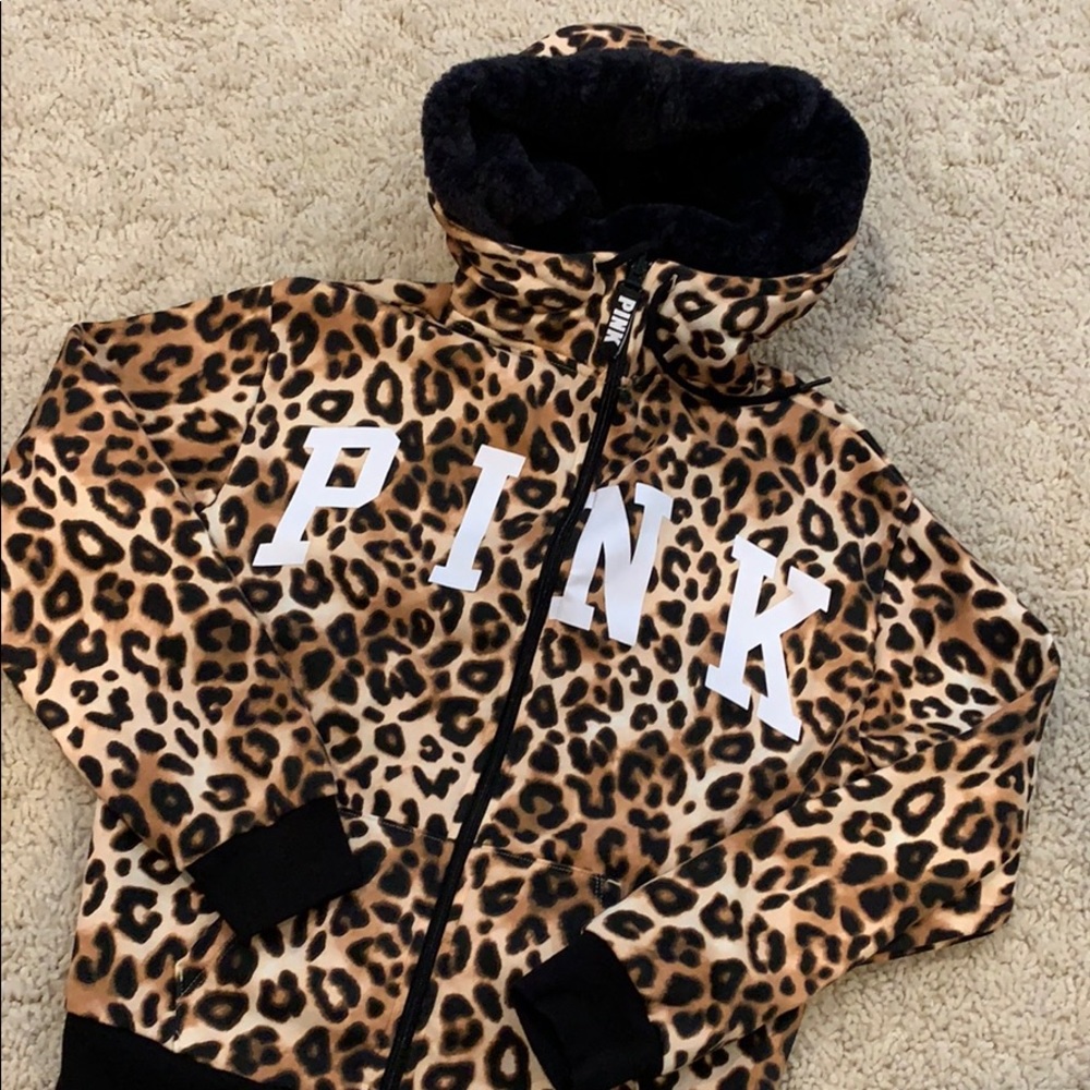 VS PINK Cheetah Sherpa Hood Jacket